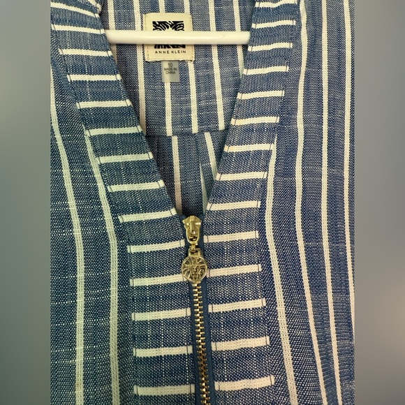 Anne Klein Blue~ White Striped Zipper Dress ~ Size 10 - Picture 2 of 6